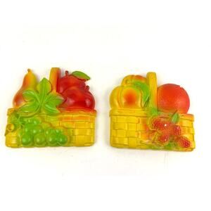 VTG 1970s Miller Studios Chalkware Fruit and Vegetable Basket Wall Hangings